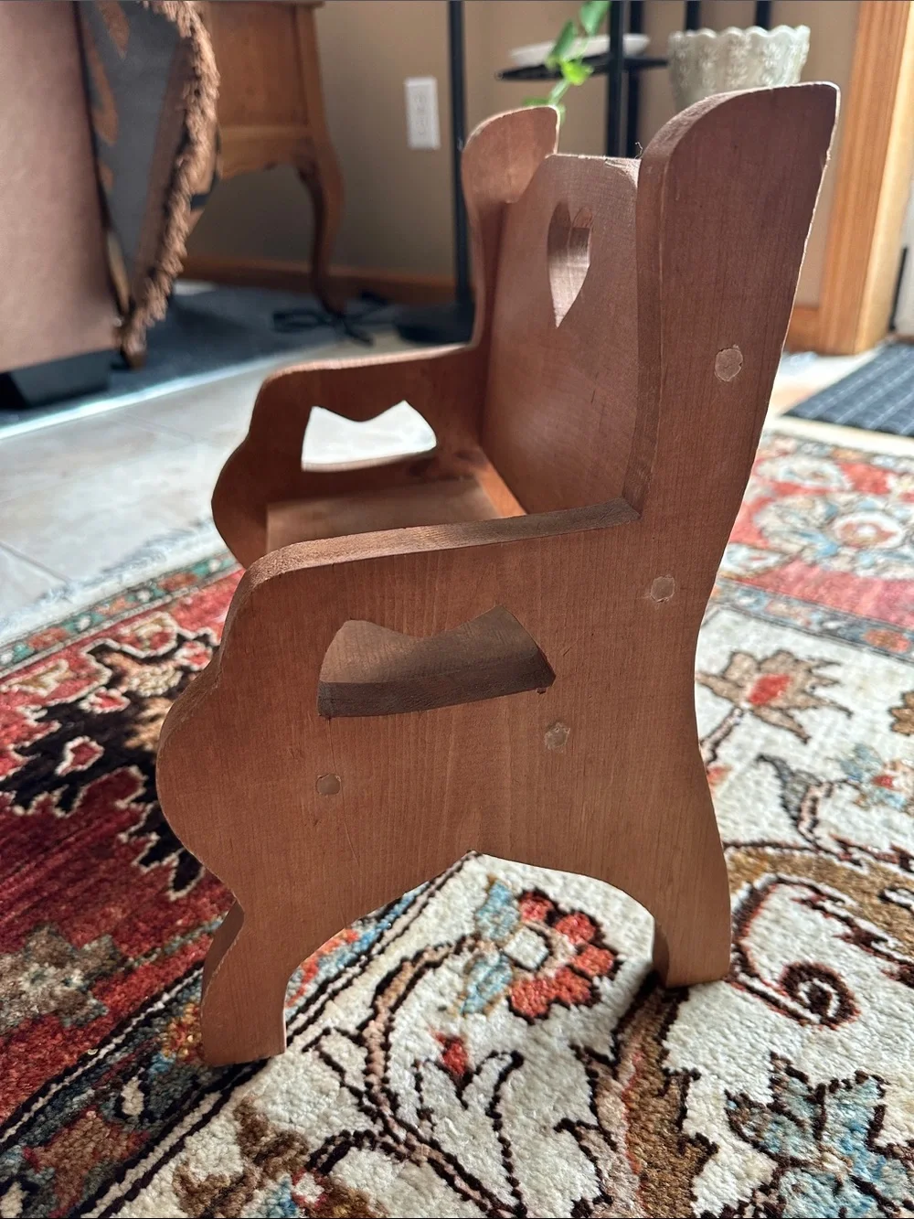 Wooden Heart Back Accent Small Chair - Brown